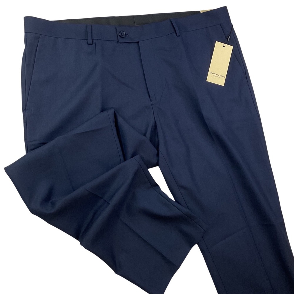 Scotch & Soda Amsterdam Mens Solid Basic Trouser Dress Pants Navy Blue 42x32 New